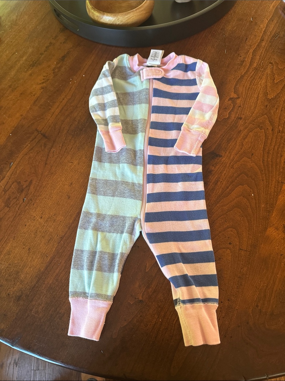 Hanna Andersson Pink, Blue & Mint Striped Zip Front Footed One-Piece